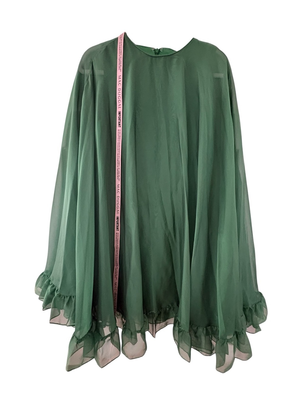 NWT Ieena for Mac Duggal High Neck Ruffle Hem Cape Mini Dress Dark Green SZ 4 - Picture 4 of 6